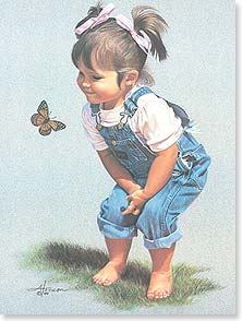 Card Friendship Little girl with butterfly